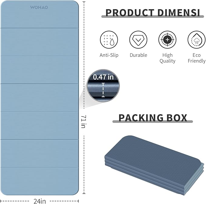 WOHAO 7-Fold Yoga Mat 70"x24" - 1/2 Inch Thick Folding Exercise Mat, Compact Non-Slip TPE Mat for Travel, Storage, Yoga & Home Gym, Lightweight & Portable
