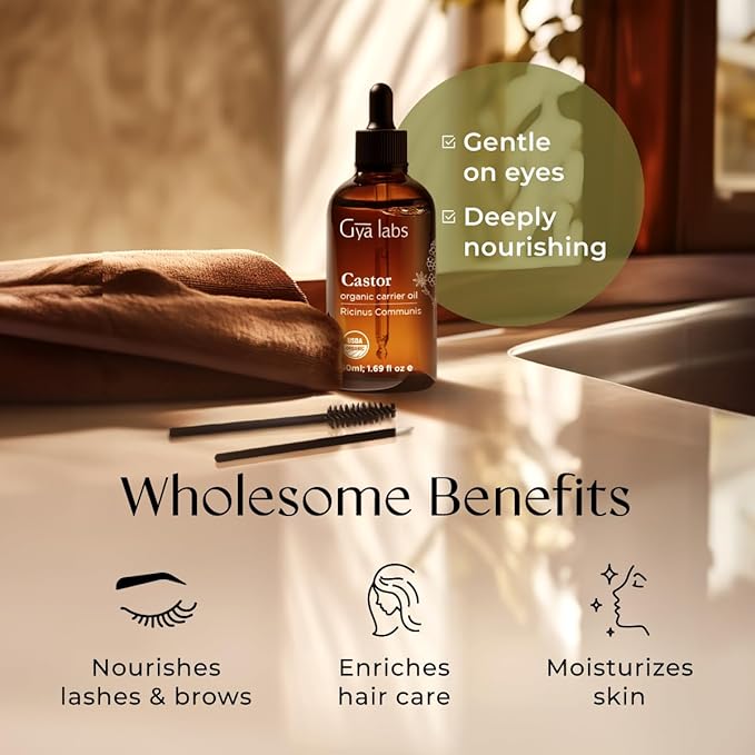Gya Labs Castor Oil - 1.7 Fl Oz - Carrier Oil for Hair, Skin, Face, Scalp & Body Massage