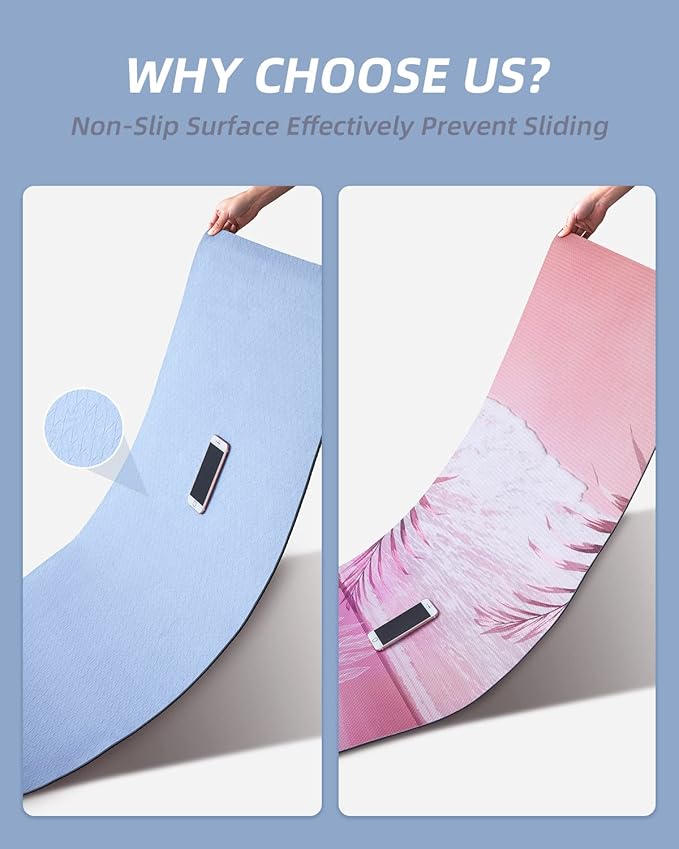 COOLMOON Yoga Mat Non Slip, Anti-Tear 1/4 Thick TPE Yoga Mats for Women and Men, 72"x24" Exercise & Fitness Mat with Carrying Strap, Workout Mats for Yoga, Pilates and Floor Exercise
