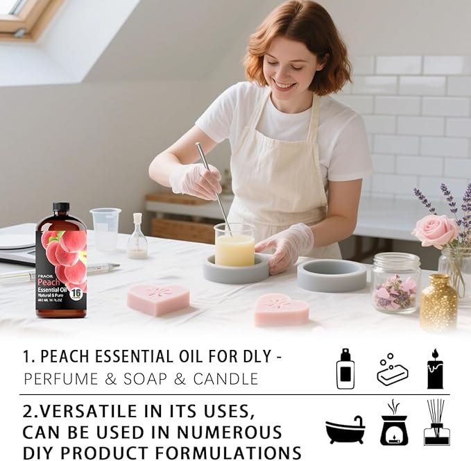 Peach Essential Oil, Peach Oil 16 Fl Oz 480 ML for Diffuser Humidifier Yoga Cleaning DIY Candle Soap Making Perfume Gift for Women Essential Oils
