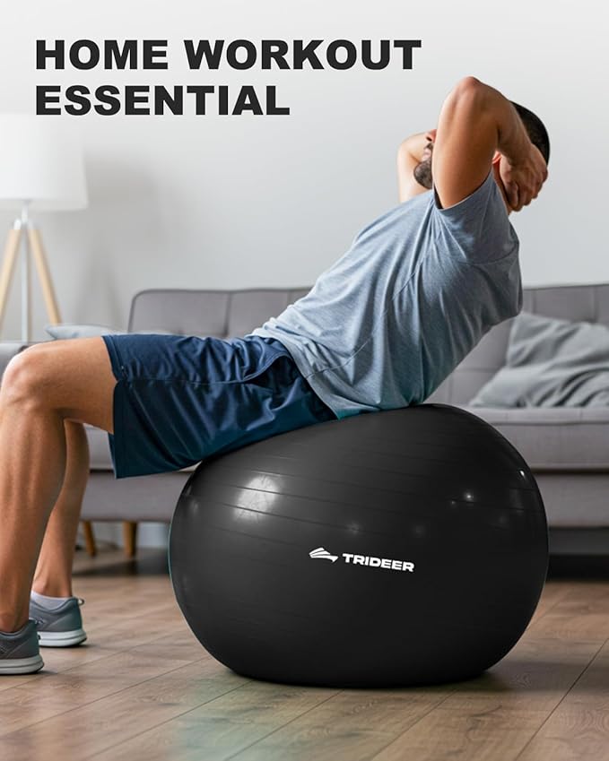 Trideer Exercise Ball for Yoga, Pilates & Fitness – Stability Ball Equipment for Home Gym & Office Chair, Core & Balance Training Accessories, Physical Therapy Equipment, Quick Pump Included, 5 Sizes