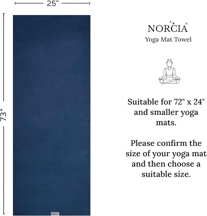 NORCIA Yoga Towel, Non Slip Hot Yoga Mat Towel with Corner Pockets, 100% Microfiber, Mat-Sized 24" x 72", Sweat Absorbent, Perfect for Hot Yoga, Bikram, Pilates and Yoga Mats (Midnight Blue)