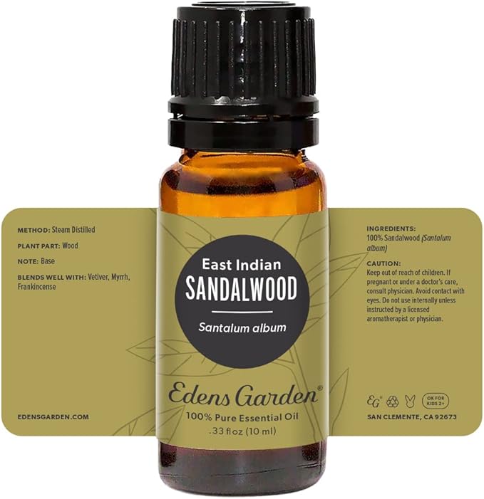 Edens Garden Sandalwood- East Indian Essential Oil- 100% Pure Premium Grade, Undiluted, Natural, Therapeutic, Aromatherapy, The Best for Diffuser, Face, Hair, Humidifiers 10 ml (.33 fl oz)