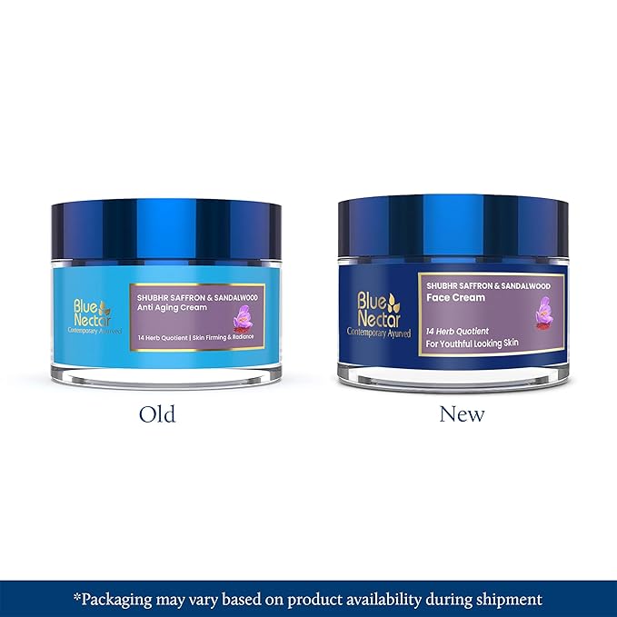 Blue Nectar Face Cream for Women for Aging Skin | Ayurvedic Daily Face Moisturizer for Women with Kumkumadi Saffron Oil for Skin | Hydrating Day & Night Cream (14 Herbs, 1.76 Oz)