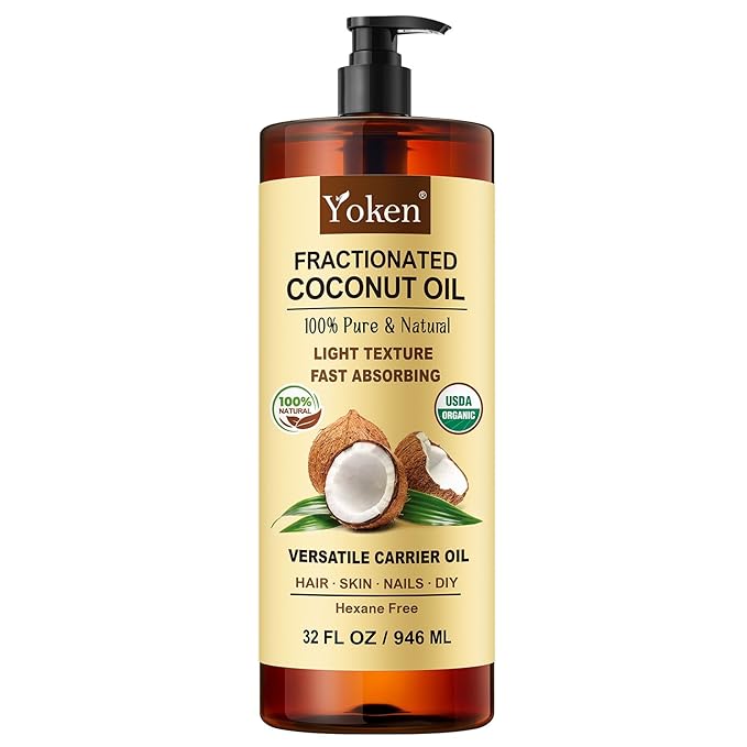 Organic Fractionated Coconut Oil, 32 Fl Oz, USDA Certified Liquid Coconut Oil for Hair & Body, Carrier Oil for Essential Oils, Unscented, Hexane Free