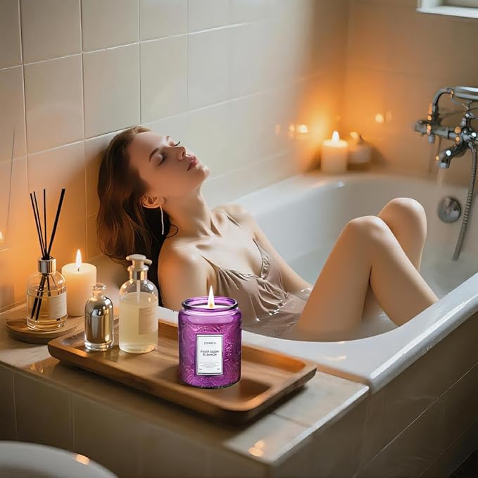 Jar Candles Lavender Home Scented - 100% Natural Soy Wax & 1 Cotton Wick,Luxury Embossed Bottle Candle,Scented Jar Candle Gift for Women/Men 7.05oz/40 Hours Burn Time