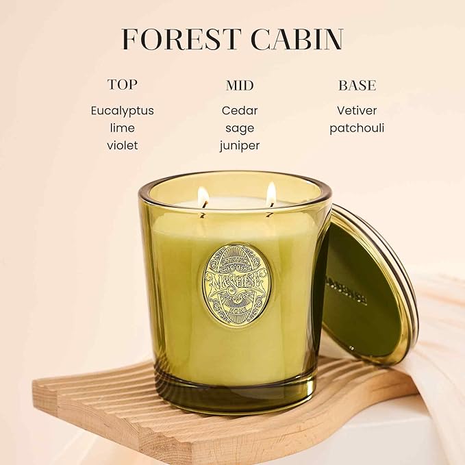 M&SENSE Large Two-Wick Soy Candle | Forest Cabin & Green | 19.8 oz, 120H Burn Time | Luxury Scented Candle for Relaxation, Gifting, Home Décor | Ideal for Bedroom, Office, Party Ambiance