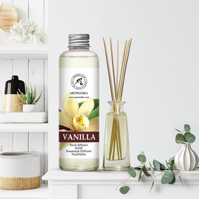Vanilla Diffuser Refill w/Natural Essential Vanilla Oil 6.8 Fl Oz - Intensive - Fresh & Long Lasting Fragrance - Reed Diffuser Oil Refill Vanilla - for Aromatherapy - SPA - Home - Office - Fitness