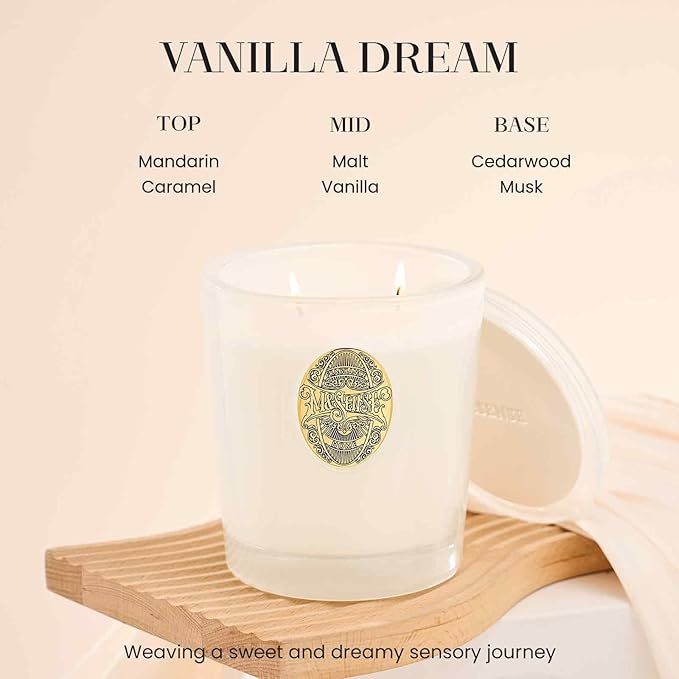 M&SENSE Large Two-Wick Soy Candle | Vanilla Dream & White | 19.8 oz, 120H Burn Time | Luxury Scented Candle for Relaxation, Gifting, Home Décor | Ideal for Bedroom, Office, Party Ambiance