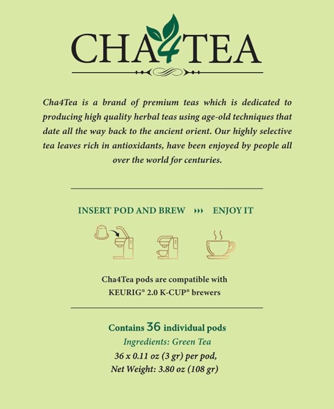 Cha4TEA 36-Count Green Tea Pods for Keurig K-Cup Brewers