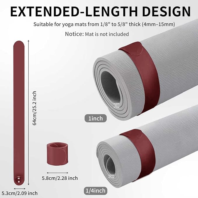 25" Yoga Mat Strap | Slap Band Holder for Carrying and Storage Mats | Rolled Scrunchie Yoga Essential Accessory