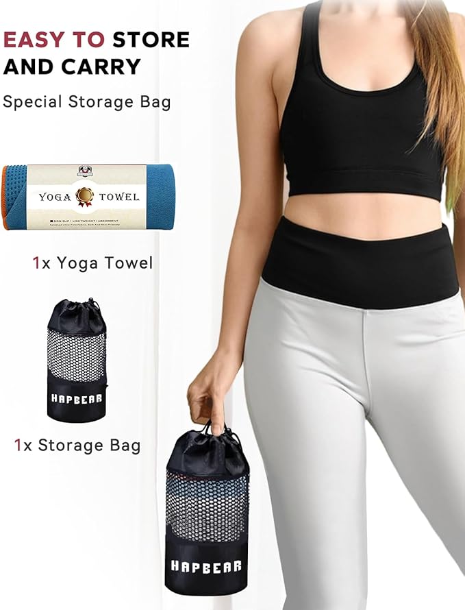 HAPBEAR Hot Yoga Towel - Non Slip Yoga Mat Towel with Grip Dot, Super-Absorbent, Soft Microfiber Towel for Hot Yoga, Pilates and Fitness
