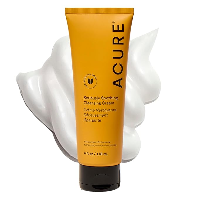 Acure Seriously Soothing Cleansing Cream - Gentle Hydrating & Exfoliating Face Wash, Daily Facial Cleanser for Women & Men with Chamomile & Sunflower Amino Acids, Sulfate Free, Vegan - 4 fl oz