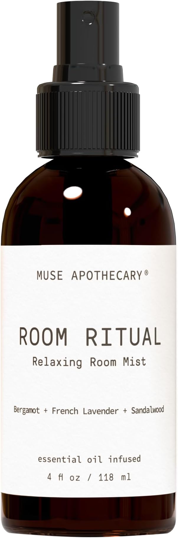 Muse Apothecary Room Ritual - Aromatic and Relaxing Room Mist, Infused with Natural Essential Oils - 4oz, Bergamot + French Lavender + Sandalwood
