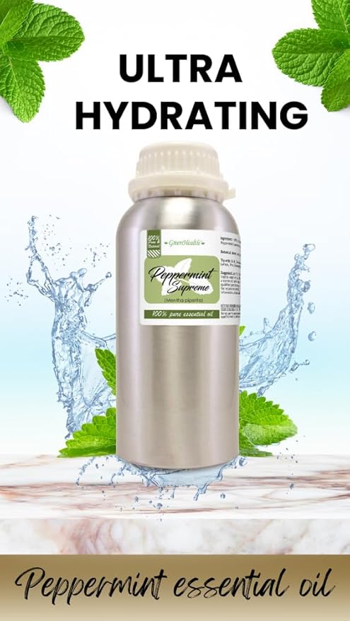 Peppermint Essential Oil (Mentha piperita) – 16 fl oz – 100% Pure & Uncut – Aluminum Bottle – GreenHealth