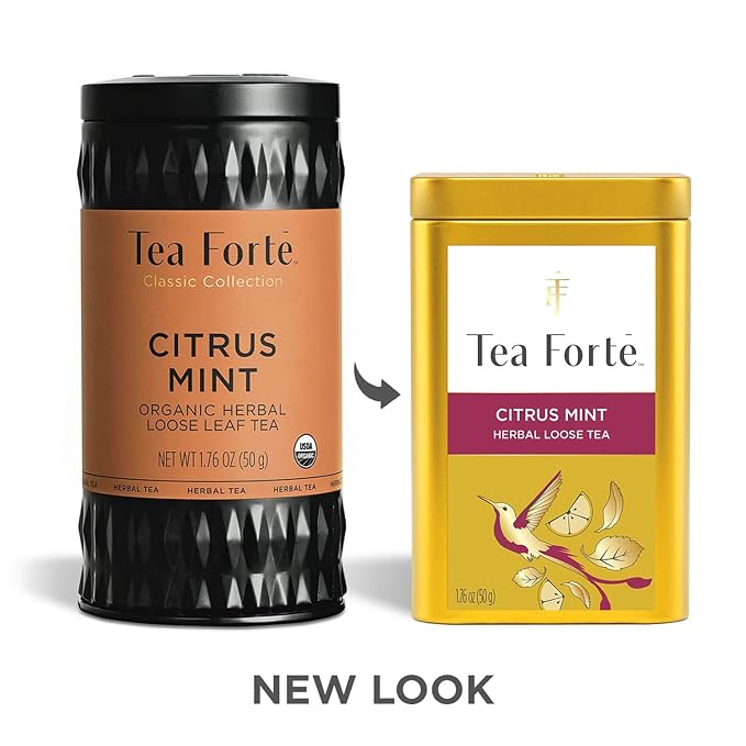 Tea Forte Citrus Mint Premium Loose Leaf Caffeine-Free Herbal Tea Blend Canister, Makes 35-50 Cups