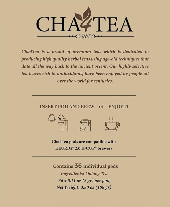 Cha4TEA 36 Oolong Tea Pods for Keurig K-Cup Brewers
