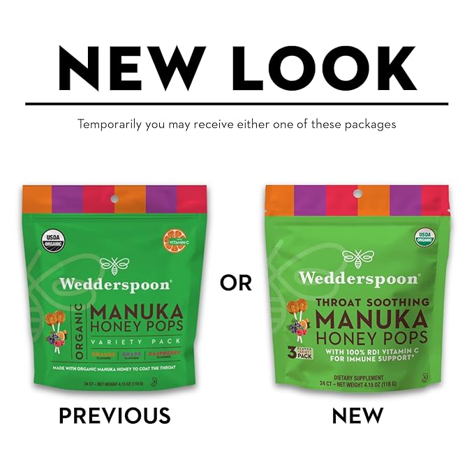 Wedderspoon Organic Manuka Honey Pops for Kids, Variety Pack 24 (Pack of 1)