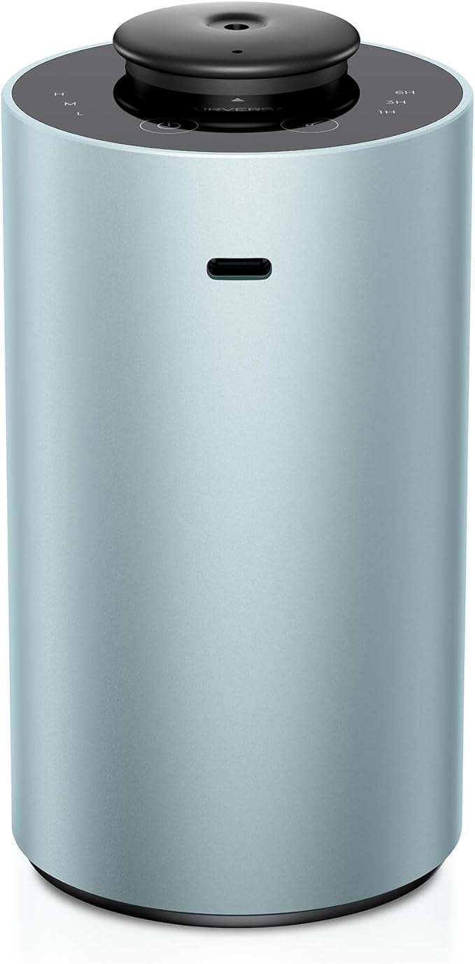 Airversa Waterless Essential Oil Diffuser for Home Aromatherapy Scent Diffusers with 3 Countdown Timer Settings or Timer-Off, 3 Mist Levels for Car Room Studio Office, ANX Premium Metal Mint