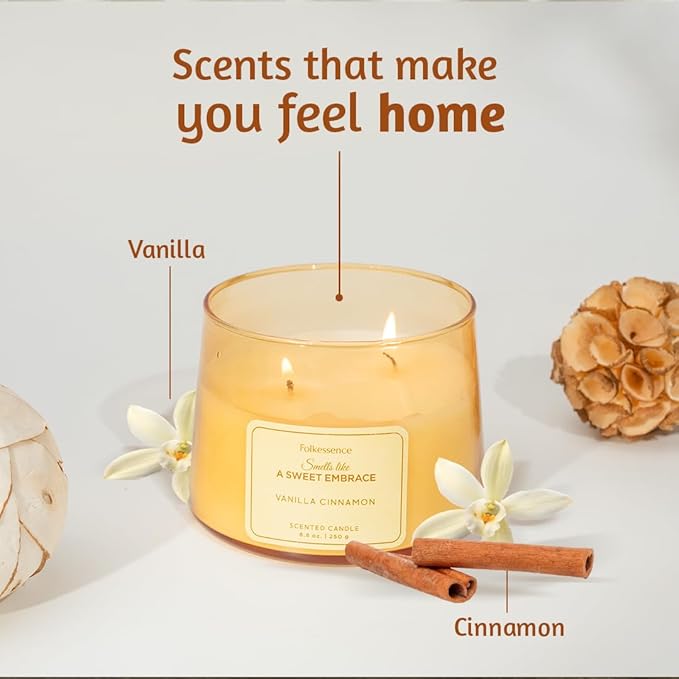 Folkulture Scented Candles – 8.8 Oz | Vanilla & Cinnamon Luxury Jar Candles for Women,Relaxation, Housewarming Gifts | Bath & Body Works, Aromatherapy Candles for Home with 30 Hrs Burntime