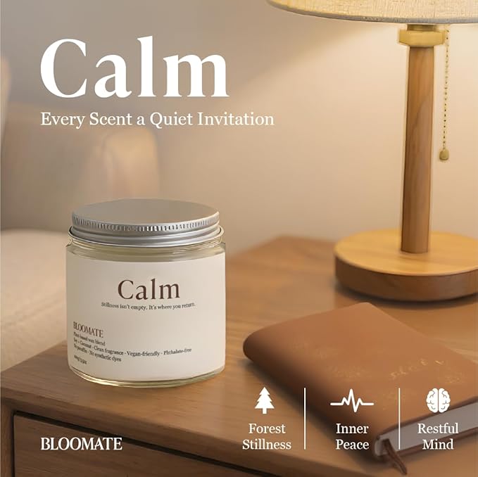 Bloomate Calm Candle – Handcrafted 3.5 oz Soy & Coconut Wax | Blackcurrant, Lavender & Oakmoss | Plant-Based & Clean-Burning