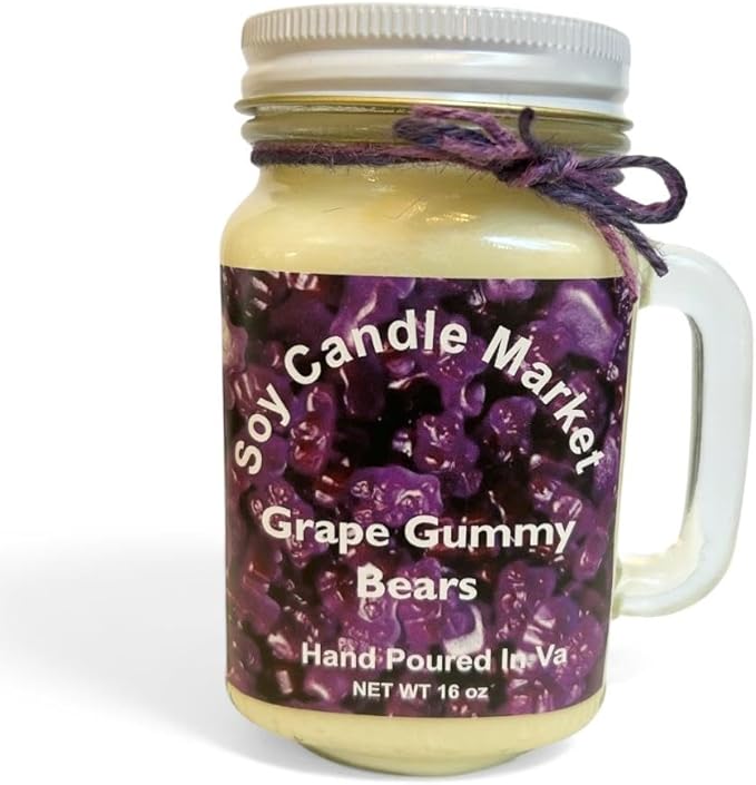 Soy Scented Candles | Handmade & Highly Aromatic Candles Burns Upto 85 Hours in Glass Jar - Perfect for Home Decor, Wedding, Birthday, Dinner (Grape Gummy Bears, 16 oz)