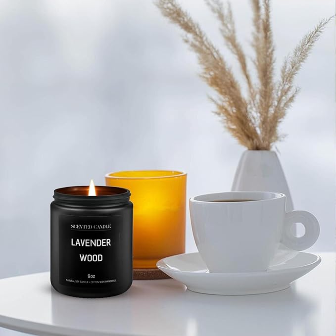 Lavander Wood Scented Candles for Home Scented Aromatherapy Candles, Hand-Poured, 9 OZ, 50H Clean Burn,Soy Wax Candle Gift Set for Women Men