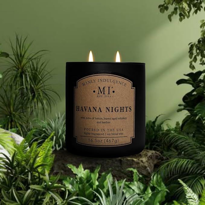 Manly Indulgence Havana Nights Scented Candles for Men, 2 Wick, 16.5 oz, Premium Soy Blend Wax, 60H Burn, Candles for Home Scented - Made in The USA