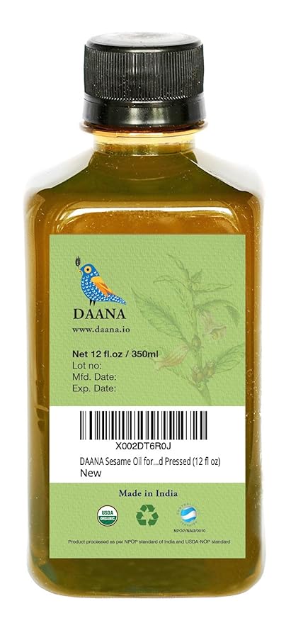 DAANA Sesame Oil for Skin: Certified USDA Organic, Extra Virgin, Cold Pressed (12 fl oz)