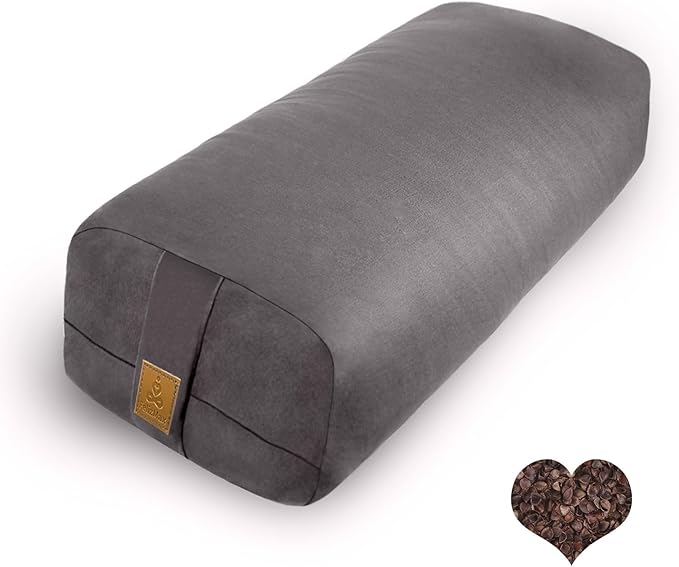 FelizMax Organic Buckwheat Bolster (24X10.5X5.5 in) Supportive Rectangular Meditation Pillow 100% Cotton Cover Yoga Pillow
