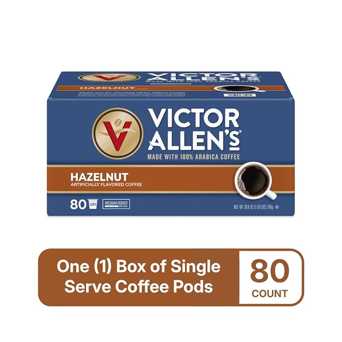 Victor Allen's Coffee Hazelnut Flavored, Medium Roast, 80 Count, Single Serve Coffee Pods for Keurig K-Cup Brewers