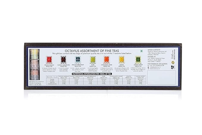 Octavius Gift's Select - Assorted Tea in Elephant Printed Wooden Box | 6 Flavors Black & Green, 60 Tea Bags | | Tea Gifts for Teas Lovers