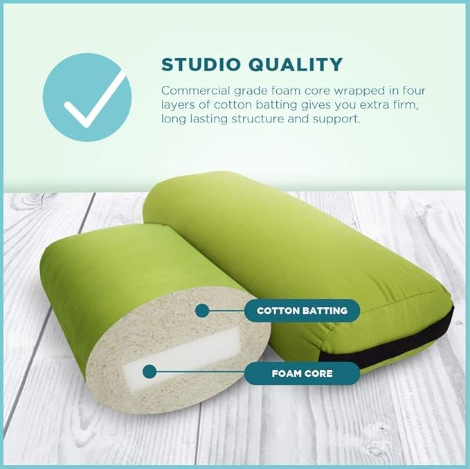 Bean Products Yoga Bolster - Made In The USA With Eco Friendly Materials - Round or Rectangular Support Cushions That Elevate Your Practice - Natural Cotton