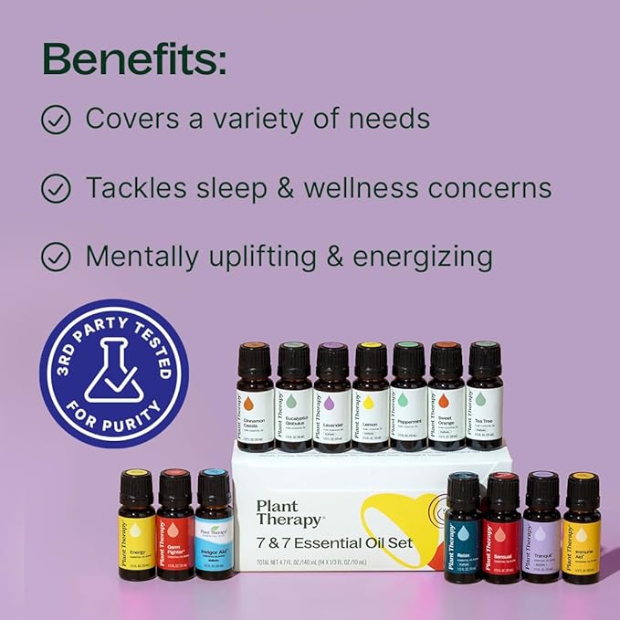Plant Therapy 7 & 7 Essential Oils Set, 7 Most Popular Single Essential Oils Plus 7 Favorite Blends, Each 10 mL (1/3 oz), 100% Pure, Undiluted, Great for DIYs, Skincare and Essential Oil Diffusers