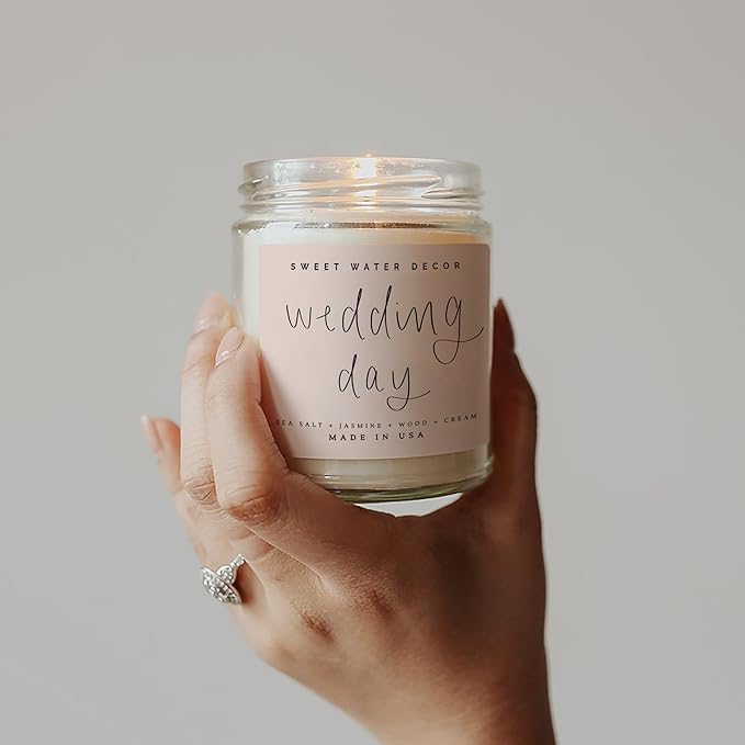 Sweet Water Decor Wedding Candle - Sea Salt, Jasmine, Cream, and Wood Scented Soy Wax Candle for Home - Engagement and Wedding Gifts for Her - 9oz Clear Jar, 40 Hour Burn Time, Made in The USA