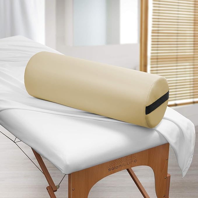Saloniture Jumbo Round Massage Table Bolster Pillow Pad - 26 x 9 Inch - Cream