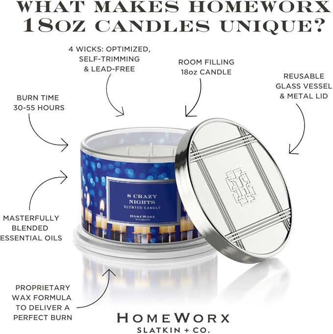 HomeWorx by SLATKIN + CO. Candle- 8 Crazy Nights, 18 oz. Premium Scented Candle - 30-55 Hours Burn Time