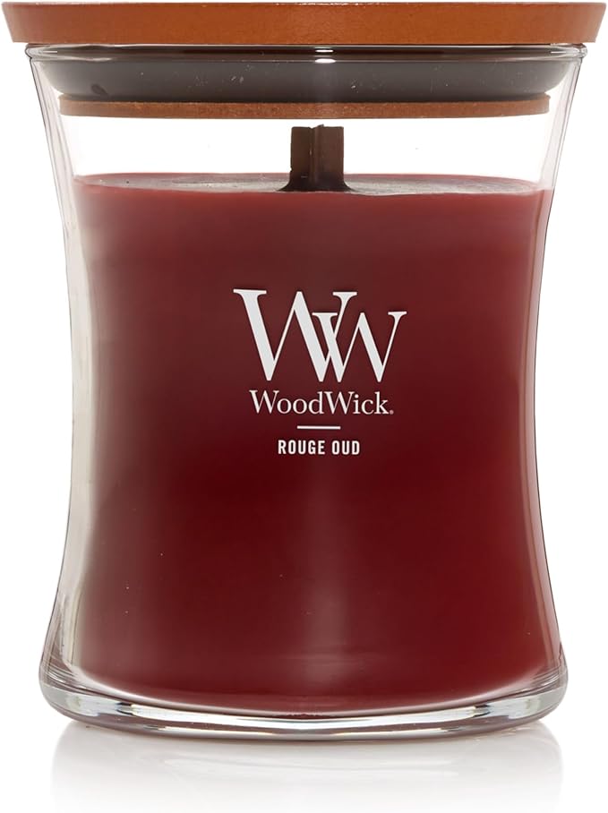 WoodWick Rouge Oud Gifts for Women and Men, 9.7 oz Medium Hourglass Candle with Crackling Wick