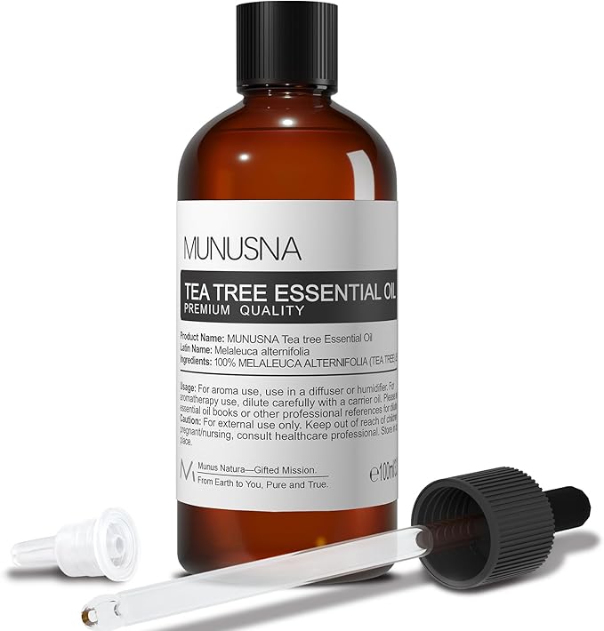 Tea Tree Essential Oil 100ML, 100% Pure Natural Tea Tree Oil for Skin, Hair Care, Diffuser, Aromatherapy, Scalp and Body Massage