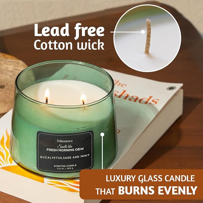 Folkulture Scented Candles – 8.8 Oz | Eucalyptus & Mint Luxury Green Jar Candles for Women, Relaxation Gifts | Stress Relief Evergreen Candle for Aromatherapy, Bath & Body Works with 30 Hrs Burntime