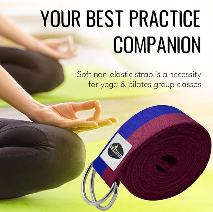 TECEUM Yoga Strap & Mat Strap – 2 IN 1 – Cotton – 6 ft 8 ft 10 ft (30+ colors) – Adjustable Non-Slip Belt for Yoga, Pilates, Stretching, Physical Therapy, Fitness & Home Workout – For Carrying Mats