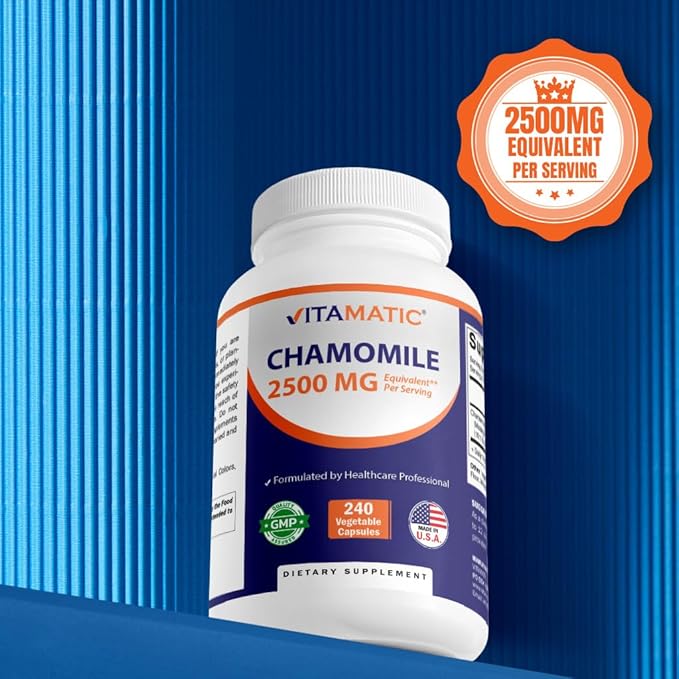 Vitamatic Chamomile 2500 mg Equivalent Per Serving (from 250 mg of 10:1 Extract) - 240 Veg Capsules - Non-GMO & Gluten Free