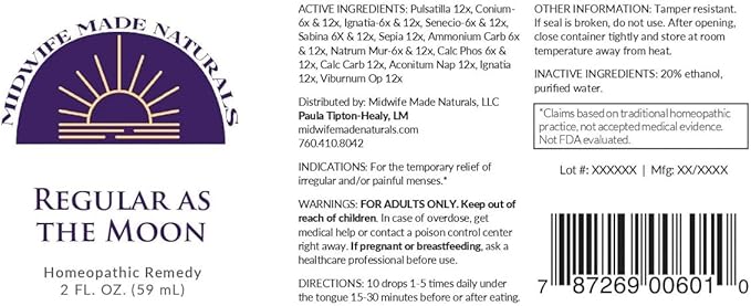 Regular as The Moon – Herbal Homeopathic Cycle Support Drops – Natural, Hormone-Free, Vegan, & Non-GMO Liquid Formula – Made in USA – Gluten-Free & Dye-Free Daily Supplement