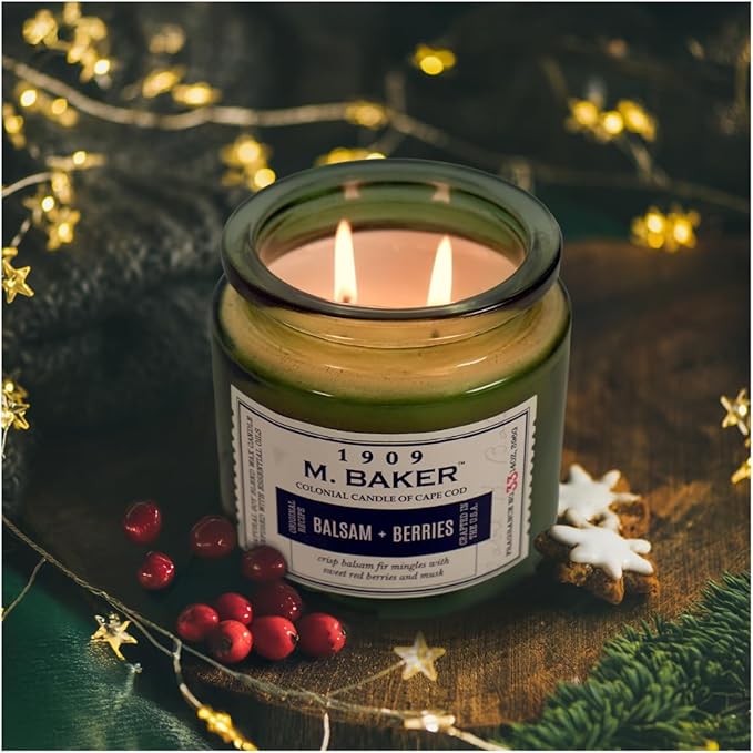 Colonial Candle Balsam & Berries Scented Candle, 2-Wick Natural Soy Blend Wax Candle Infused with Essential Oils, 14 oz Apothecary Glass Jar Candle - Made in The USA