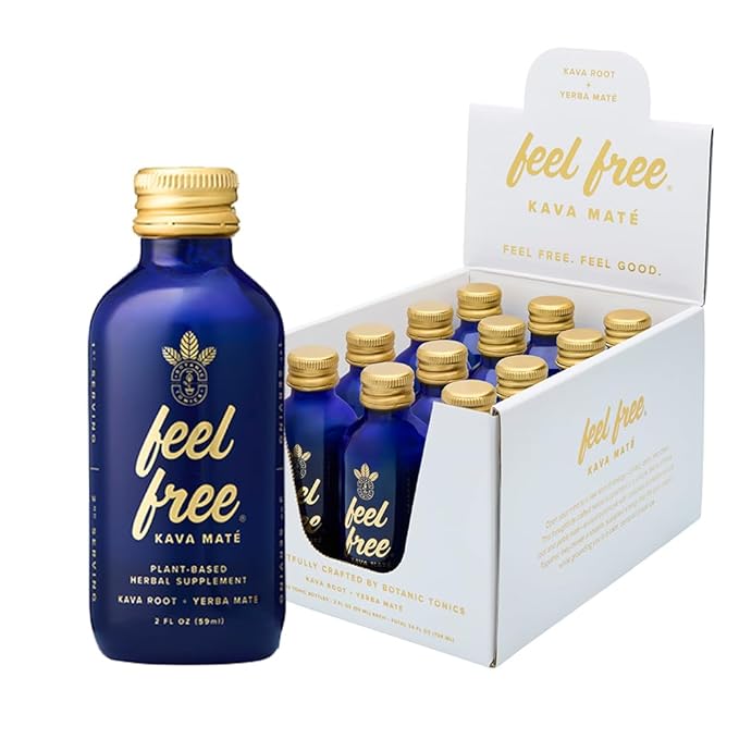 Botanic Tonics feel free Kava Mate - Natural Energy with Kava Root and Yerba Mate - Mood Boost & Sustained Energy - Improved Flavor - Pack of 12 (24 Servings)