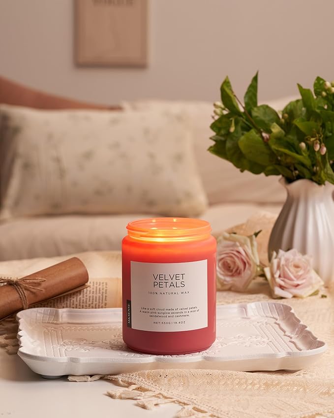 M&SENSE Sandalwood Floral Large Soy Candles for Home Scented, Organic Natural Soy Wax 19.4oz 110 Hour Long Lasting, Luxury Floral Scented Candle Gifts for Women