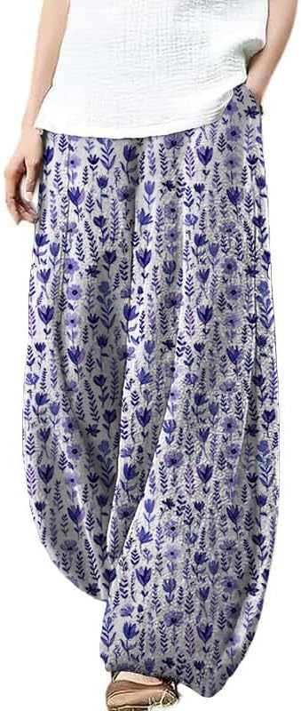 domirica Plus Size Loose Pants for Women Floral Printed Cute Pattern Ethnic Baggy Beach Wide Leg Trouser