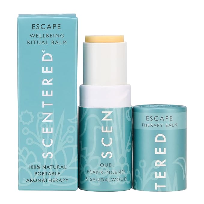 Scentered Aromatherapy Balm Stick - Escape - Natural Calm Essential Oil Roll On - Meditation Aid for Relaxation & Self-Care - Frankincense, Oud, Sandalwood - Self-Care Stocking Stuffers for Women