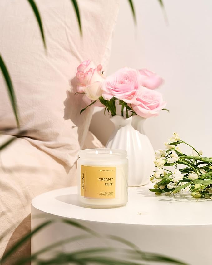 M&SENSE Creamy Gardenia Scented Candle, 11.6oz Natural Soy Wax Non Toxic Candle 70-Hour Burn Time, 2-Wick Aromatherapy Gifts for Home Decor & Housewarming
