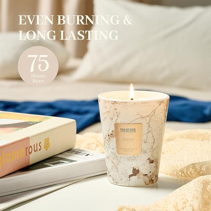 M&SENSE Santal Scented Soy Candle, 3 Wick Highly Scented 14.1 Oz 80H, Aromatherapy Christmas Gift for Women and Men